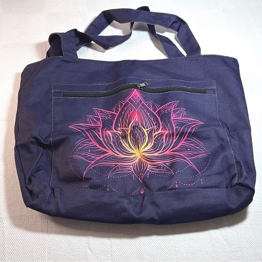 Purple Canvas Yoga Mat Tote Bag Lotus‎ Flower Graphic Bohemian Gym Travel Bag - Picture 2 of 4